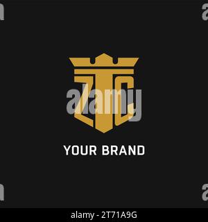 Logo iniziale ZC con idee di design in stile scudo e corona Illustrazione Vettoriale
