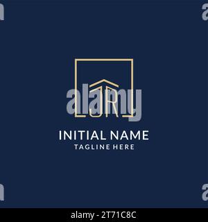 Logo iniziale JR Square Lines, design moderno e lussuoso del logo immobiliare grafica vettoriale Illustrazione Vettoriale