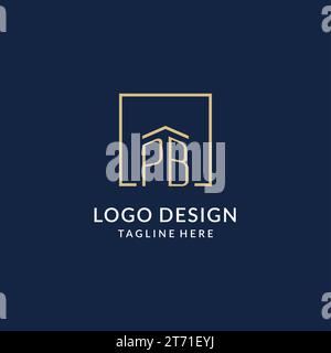 Logo iniziale con linee quadrate PB, grafica vettoriale del design del logo immobiliare moderno e di lusso Illustrazione Vettoriale