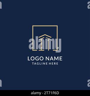 Logo iniziale con linee quadrate, logo immobiliare moderno e di lusso grafica vettoriale Illustrazione Vettoriale