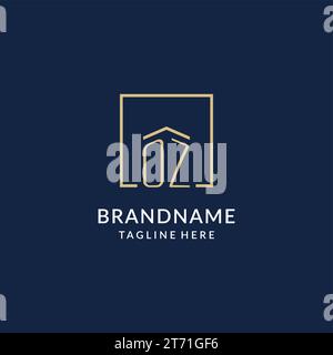 Logo iniziale OZ con linee quadrate, design moderno e lussuoso del logo immobiliare grafica vettoriale Illustrazione Vettoriale