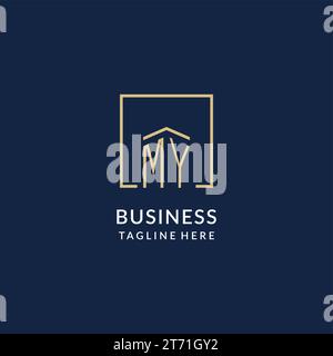Logo iniziale MY Square Lines, grafica vettoriale per il design moderno e lussuoso del logo immobiliare Illustrazione Vettoriale