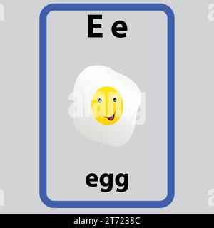 Flashcard alfabetica per bambini con la lettera e dell'uovo Illustrazione Vettoriale