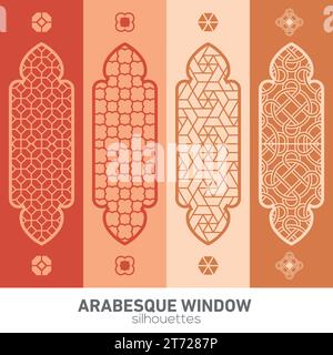 Sagome arabe per finestre. Simbolo vettoriale archi islamici tradizionali. Architettura tradizionale araba. Elemento di design Ramadan Kareem. Illustrazione Vettoriale