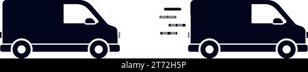 Simbolo del furgone e del veicolo per le consegne spostamento dei servizi trasferimento e spostamento dei servizi di trasporto illustrazione dell'icona del vettore Illustrazione Vettoriale