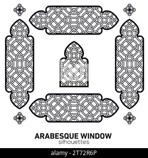 Sagome arabe per finestre. Simbolo vettoriale archi islamici tradizionali. Architettura tradizionale araba. Elemento di design Ramadan Kareem. Illustrazione Vettoriale