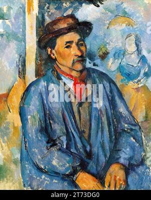 Paul Cezanne, Man in a Blue Smock, ritratto dipinto ad olio su tela, 1896-1897 Foto Stock