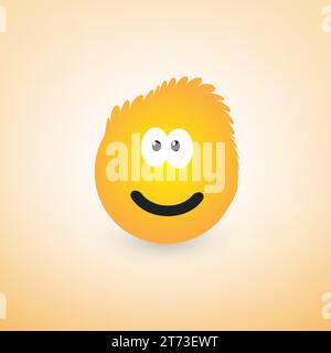 Emoji sorridente con divertenti capelli pomposi - semplice emoticon felice su sfondo giallo - Design vettoriale Illustrazione Vettoriale