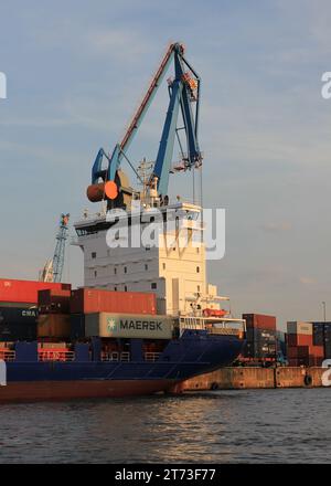 Gru portuali ad Amburgo, Germania. 17 agosto 2018. Foto Stock