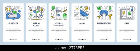 Modello per schermate di inserimento grafica lineare del sito Web vettoriale. Stagione autunnale. Banner di menu per lo sviluppo di siti Web e app mobili. Illustrazione piatta dal design moderno Illustrazione Vettoriale