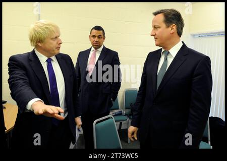 London, UK. 17th Apr, 2012. Image © Licensed to Parsons Media. 13/11/2023. London, United Kingdom. David Cameron appointed Foreign Secretary. London Mayor Boris Johnson and The Prime Minister David Cameron and James Cleverly during a rally in Orpington, London, during the Mayoral Campaign, Tuesday April 17, 2012 Photo Picture by Credit: andrew parsons/Alamy Live News Stock Photo
