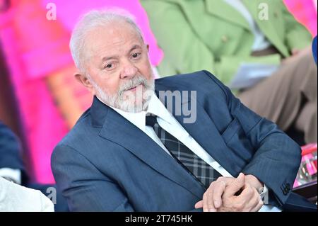 Brasilia, Brasile. 13 novembre 2023. Foto, Presidente Lula. Questo lunedì (13) il presidente Luiz Inácio Lula da Silva partecipa al Palazzo Planalto alla cerimonia di sanzione per il disegno di legge n. 5384/2020, che aggiorna la legge sulle quote. (Foto: Ton Molina/Fotoarena) crediti: Foto Arena LTDA/Alamy Live News Foto Stock