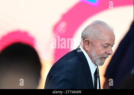 Brasilia, Brasile. 13 novembre 2023. Foto, Presidente Lula. Questo lunedì (13) il presidente Luiz Inácio Lula da Silva partecipa al Palazzo Planalto alla cerimonia di sanzione per il disegno di legge n. 5384/2020, che aggiorna la legge sulle quote. (Foto: Ton Molina/Fotoarena) crediti: Foto Arena LTDA/Alamy Live News Foto Stock