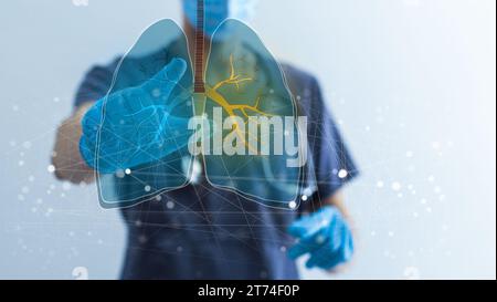 Bella anatomia dei polmoni umani su sfondo scientifico. illustrazione 3d Foto Stock