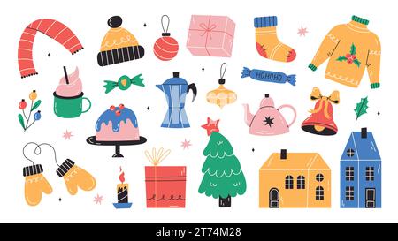 Set di adesivi natalizi Illustrazione Vettoriale