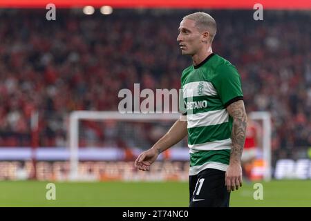 Lisbona, Portogallo. 12 novembre 2023. 12 novembre 2023. Lisbona, Portogallo. Il centrocampista sportivo portoghese Nuno Santos (11) in azione durante la partita della partita della partita della partita della partita 11 di Liga Portugal Betclic, SL Benfica 2 vs 1 Sporting CP credito: Alexandre de Sousa/Alamy Live News Foto Stock