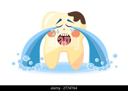 Il dente sta piangendo nel dolore. Stomatologia. Karies Illustrazione Vettoriale