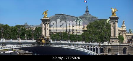 Paris Grand Palais e Pont Alexandre III, Parigi, Francia Foto Stock