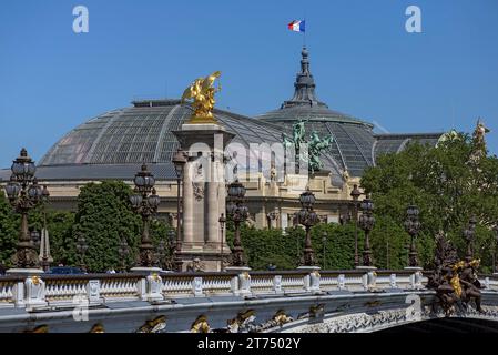 Paris Grand Palais e Pont Alexandre III, Parigi, Francia Foto Stock