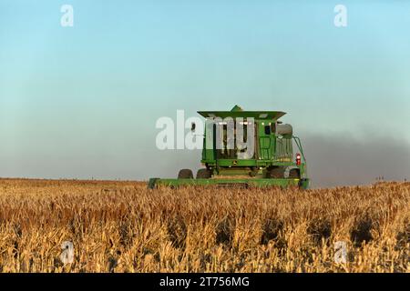 John Deere Combine STS 9670, Bullet Rotor, Harvesting Grain Sorghum Crop 'Sorghum vulgare' , Trego County, Kansas. Foto Stock