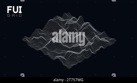 FUI GUI 3D griglia di scansione orizzontale vettoriale. Sfondo futuristico astratto. Design Hi-Tech sci-Fi Illustrazione Vettoriale