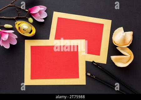 Carta di Capodanno cinese con magnolia Foto Stock