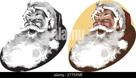 Un ritratto retrò d'epoca illustrato di quel vecchio e allegro San Nick, Babbo Natale Illustrazione Vettoriale