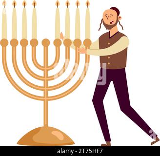 hanukkah con un grande vettore di menorah isolato Illustrazione Vettoriale