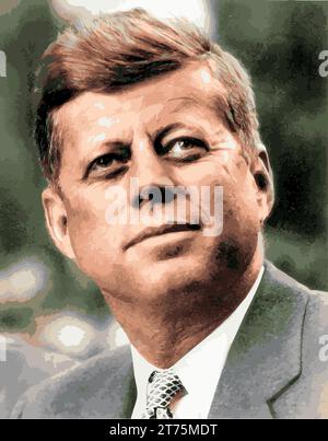 John Kennedy Vector in color JFK Ritratto foto degli Stati Uniti, 35° presidente degli Stati Uniti. Nato nel 1917, carisma e leadership. Ucciso nel 1963 Illustrazione Vettoriale