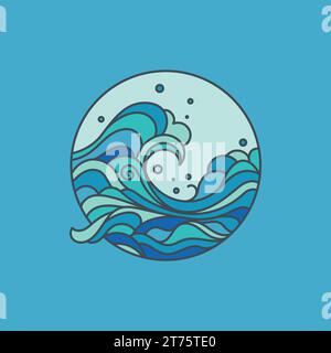 Icona dell'onda oceanica all'interno del vettore del modello di colore blu del cerchio Illustrazione Vettoriale