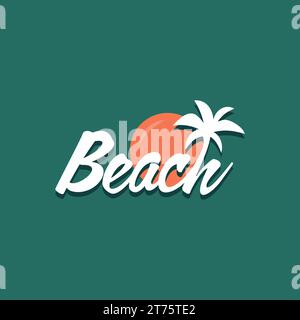 Logo spiaggia con design a lettera, combinazione di palme e tramonto Illustrazione Vettoriale