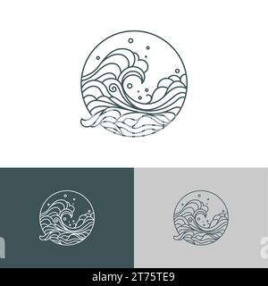 Illustrazione vettoriale minimalista del logo della linea Ocean Wave Illustrazione Vettoriale