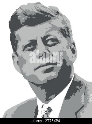 John Kennedy Vector in 3 colori JFK Ritratto foto degli Stati Uniti, 35° presidente degli Stati Uniti. Nato nel 1917, carisma e leadership. Ucciso nel 1963 Illustrazione Vettoriale