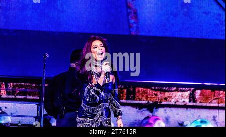 Edmonton, Canada. 8 novembre 2023. La superstar canadese di musica country Shania Twain si esibisce durante il suo "Queen of me" Tour a Edmonton. (Foto di Ron Palmer/SOPA Images/Sipa USA) credito: SIPA USA/Alamy Live News Foto Stock