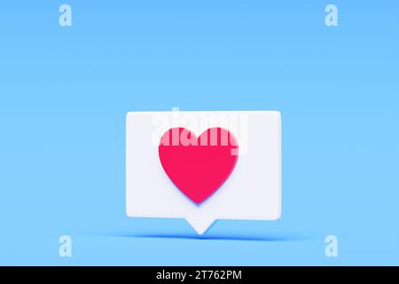 Casella di testo a forma di cuore per illustrazione 3d, icona a forma di cuore, notifica di amore per i social media, icona dell'amore per Instagram nella chat box. Icona del cuore nel fumetto vocale. Foto Stock