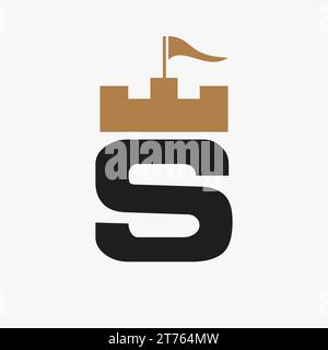 Logo Castle con logo S modello vettoriale Illustrazione Vettoriale