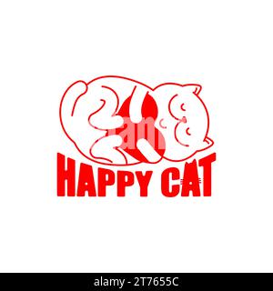 Gatto e amore. Simbolo felino. Icona con il logo per il negozio di animali domestici. Ideale per gli amanti degli animali. Gatto e cuore Illustrazione Vettoriale