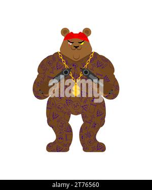 Orso gangster. Cool Beast. SWAG gangsta. Grizzly Guy rapper Illustrazione Vettoriale