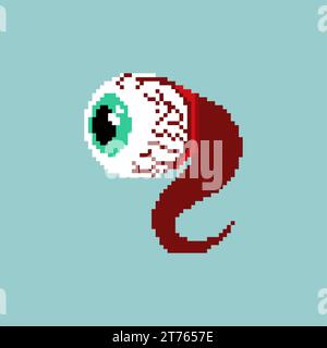 Pixel art oculare isolato. 8 bit anatomia di occhi e nervi. Illustrazione Vettoriale