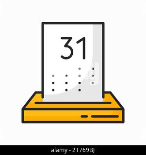 Calendario con data di fine mese, icona a colori del contorno della pagina di 31 giorni. Promemoria appuntamento vettoriale, controllo scadenza pianificatore, notifica sull'evento Illustrazione Vettoriale