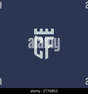 Monogramma con logo CF con castello della fortezza e idee di design in stile scudo Illustrazione Vettoriale