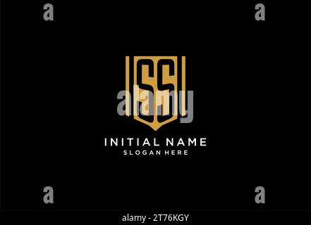 Logo monogramma SS con ispirazione per il design dell'icona dello scudo geometrico Illustrazione Vettoriale