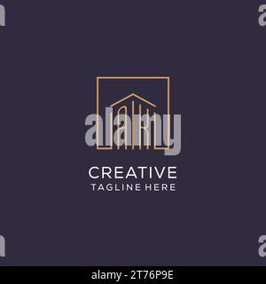 Logo AK iniziale con linee quadrate, design elegante e lussuoso del logo immobiliare grafica vettoriale Illustrazione Vettoriale