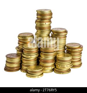 monete da cent in euro impilate isolate su sfondo bianco Foto Stock