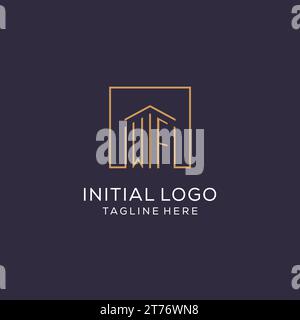 Logo WF iniziale con linee quadrate, design elegante e lussuoso del logo immobiliare grafica vettoriale Illustrazione Vettoriale