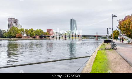 Impressione ripariale vista a Francoforte sul meno, una città nello stato tedesco dell'Assia Foto Stock