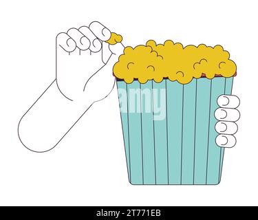 Illustrazione a mano dei personaggi dei cartoni animati lineari di popcorn Illustrazione Vettoriale