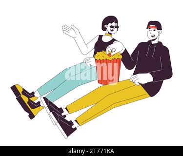 Coreano giovane coppia adulto che parla film 2D personaggi cartone animato lineare Illustrazione Vettoriale