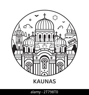 Viaggia sulla Kaunas Line Circle Icon con Michael Church Illustrazione Vettoriale