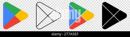 Icona Google Play Store. La progettazione può essere utilizzata per applicazioni Web e mobili. Illustrazione vettoriale isolata su sfondo trasparente Illustrazione Vettoriale